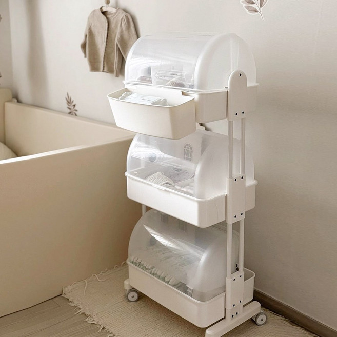 플라팜 트롤리 기저귀 정리함 3단 캡형, 아이보리, 1개