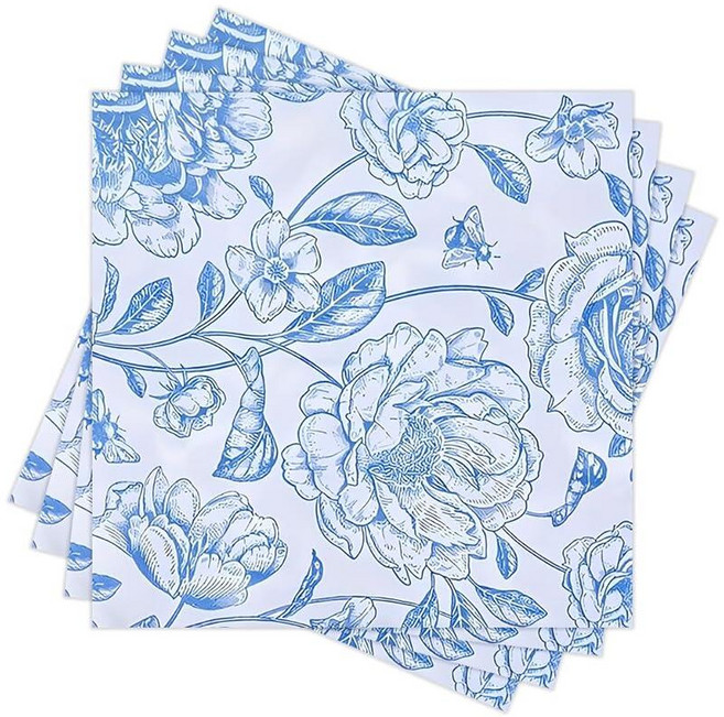 Spring Floral Paper Napkins Disposable 80PCS Decorative Blue & Gold Floral (Holly Mistletoe Pin, 1