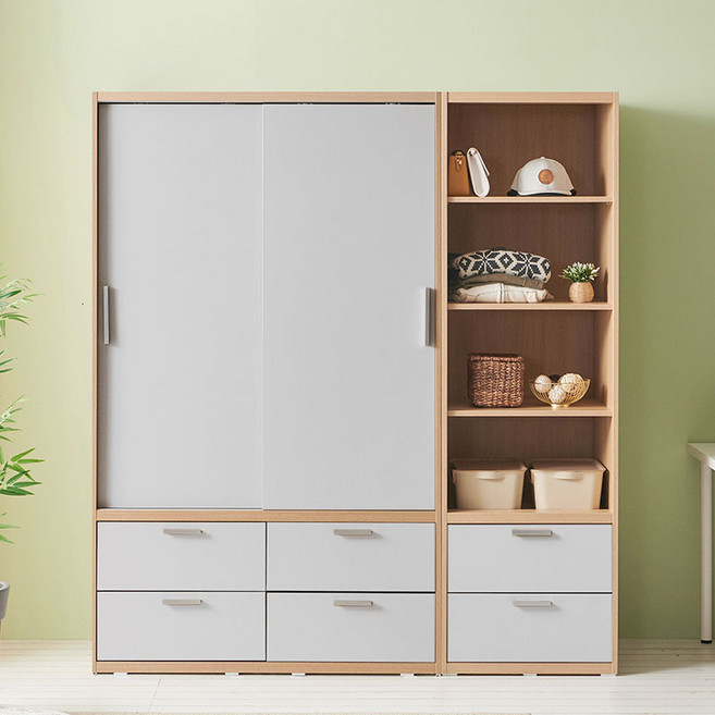라자가구 위드 빅 1800 슬라이딩 서랍 옷장+서랍선반장 jy225 옷장세트, 메이플그레이