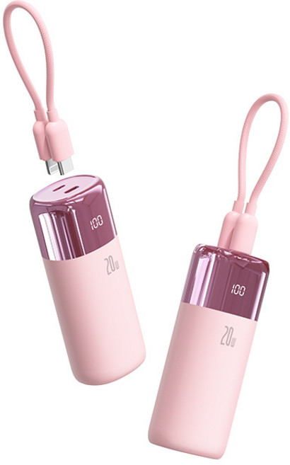 10000mAh 迷你充電寶 自帶線小巧便攜, 1個, 粉色【10000毫安】