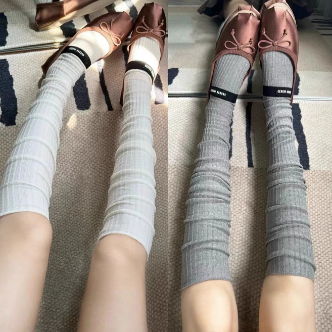 바디랜드 다리가 날씬해 보이는 셔링 롱 삭스 2켤레