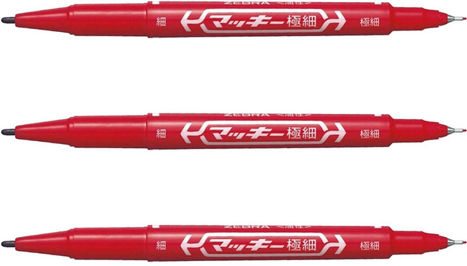 제브라 맥키 극세 유성 네임펜 트윈 타입, 레드, 3개