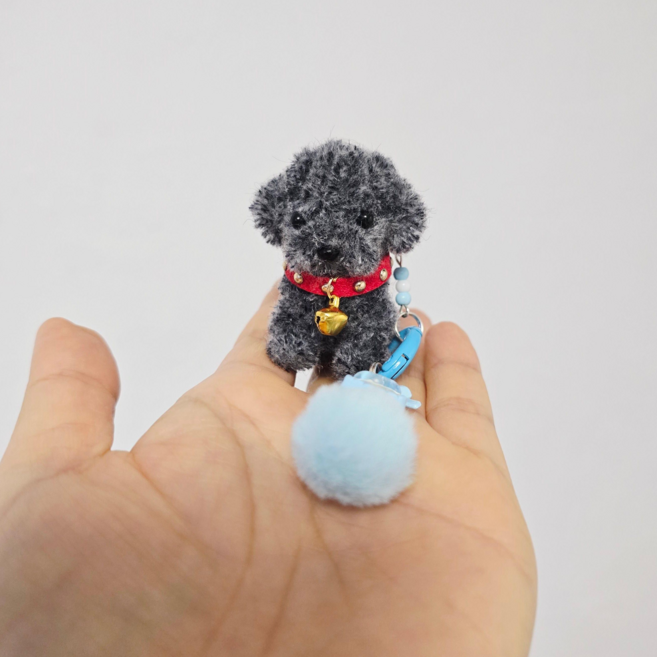 핸드폰키링 가방키링 열쇠고리 강아지인형 미니비숑 키링 핸드메이드 모루인형, 1개, 실버푸들, 60mm
