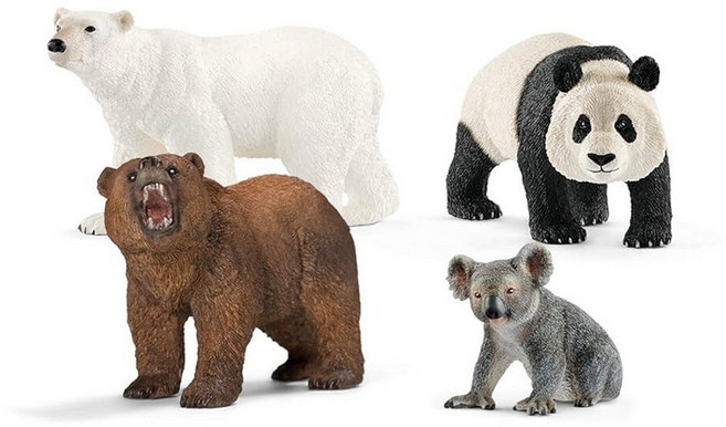 슐라이히 미국매장정품+ Schleich Wild Life - 4피스 곰 피규어 장난감 놀이 세트 현실적인 판다 코알라 그리즐리 및 북극곰 어린이 유아용 만 3세 이상 남아 여아, 4PC Bear Figure Toy Playset