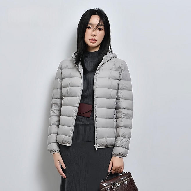 여성 오리털 경량 후드 패딩 가을 겨울 캐주얼 보온 숏 코트 패션 데일리 슬림핏 패딩 아우터 YMY