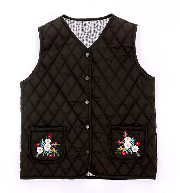 이너라인 겨울패딩 부인용 할머니 보온 꽃자수 조끼