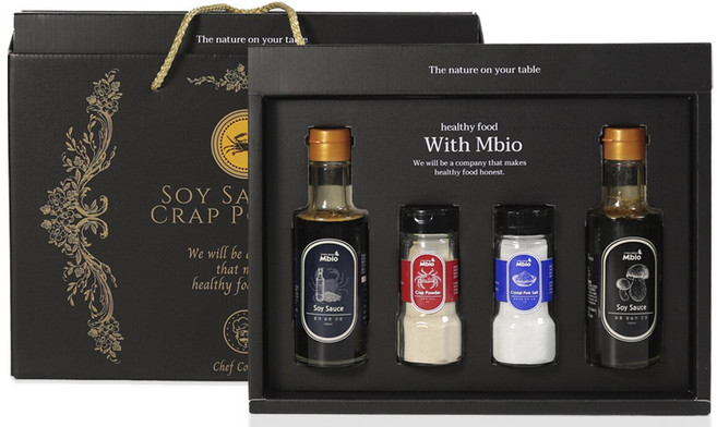 천연조미4종선물세트 크랩파우더 키토미60g+크리스탈핑크소금110g+꽃게담은간장180ml+일품참송이간장180ml 1세트, 60ml