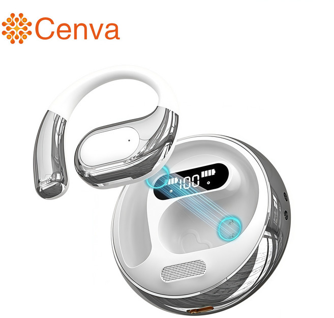 Cenva 휴대용 노이즈캔슬링 무선 블루투스이어폰 고음질 디지털 화면 블루투스 이어폰, 화이트, PH-3