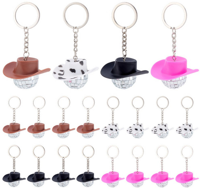 미러 볼 디스코 카우보이 모자 키링 플라스틱 유리 키홀더 백참, 혼합 색상 344, 1개