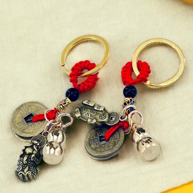 루루엘스 액막이 조롱박 비휴 엽전 키링 소원 성취 재물운 열쇠고리, 2개, 돼지+호랑이