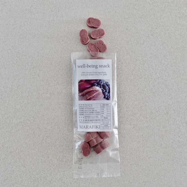 마라피키 고기간식 웰빙스낵 저칼로리 소프트 트릿 져키, 1개, 40g, 보라(오리안심/블루베리/자색고구마/양배추)