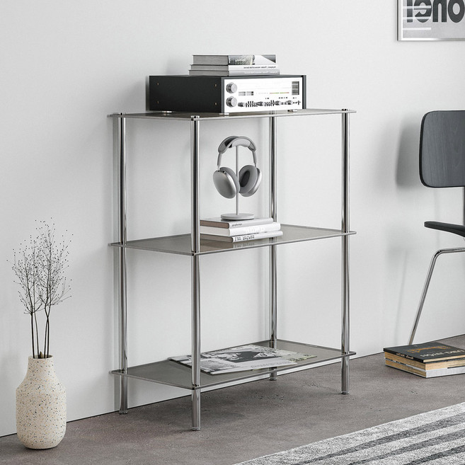 리빙위즈 베이 모듈 미드센츄리 유리 3단 선반 장식장, 그레이