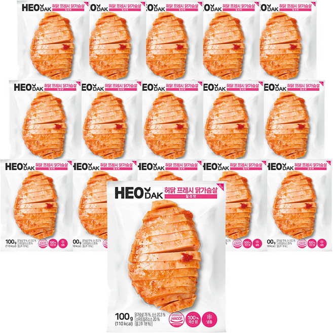 허닭 프레시 슬라이스 닭가슴살 칠리맛, 100g, 16개