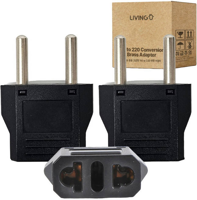 리빙유 고급형 황동 110v to 220V 여행용 돼지코 플러그 콘센트 어댑터, 3개