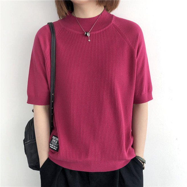 Neirny 여성 반폴라 니트 반팔티 봄가을 캐주얼 루즈핏 스웨터 레깅스 풀오버 간절기 스판 데일리 아우터 상의