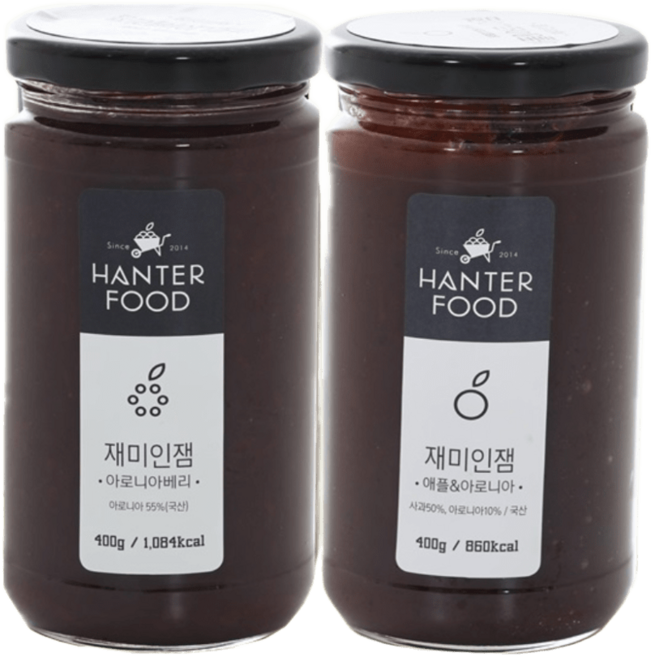 한터식품 수제 무설탕 사과잼 아로니아베리잼 세트 400g x 2개 국내산 쨈