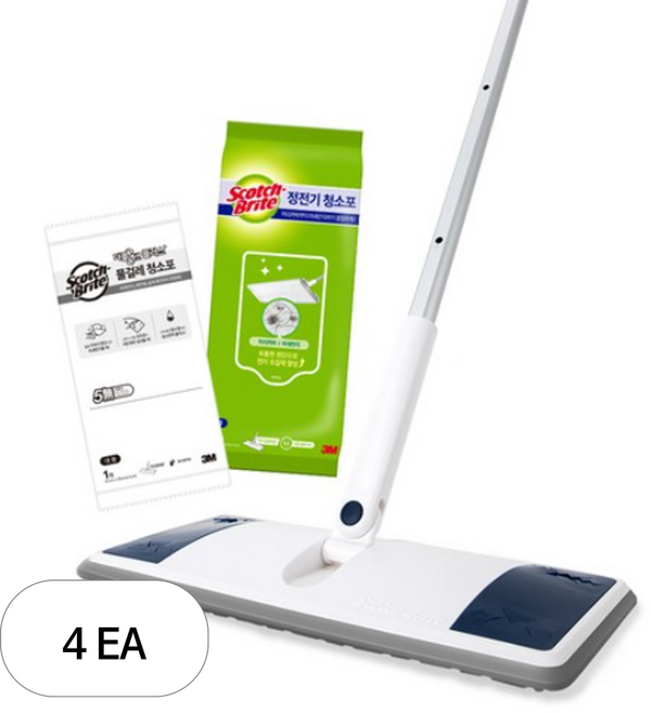 3M 올터치 막대걸레 대형 1개 + 정전기 청소포 10매 + 물걸레 청소포 1매, 4개