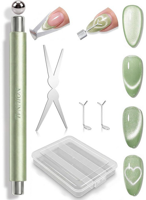NOIUNAL Cat Eye Magnet Set with Case 3-in-1 Cylindrical & Ball Magnet Heart & French Shaped Nail, NOIUNAL Cat Eye Magnet Set wit