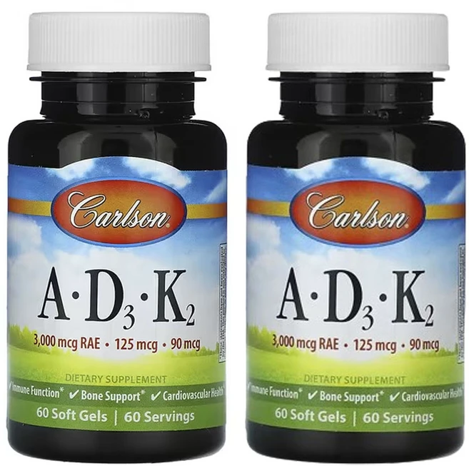 칼슨 비타민 A - D3 - K2 60소프트젤, 60정, 2개 - 쿠팡