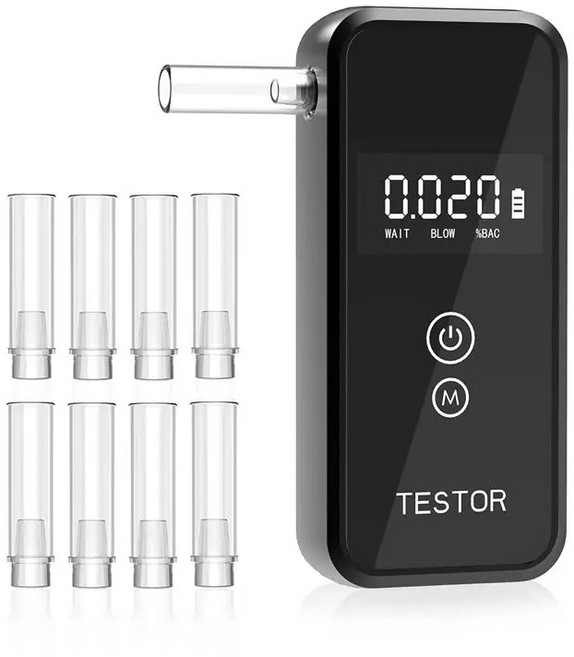 휴대용 음주 측정기 알콜 측정기 알콜 감지기 전문 디지털 디스플레이 8개 재사용 가능한 마우스피스 가정용 차량용 정확, 검은색