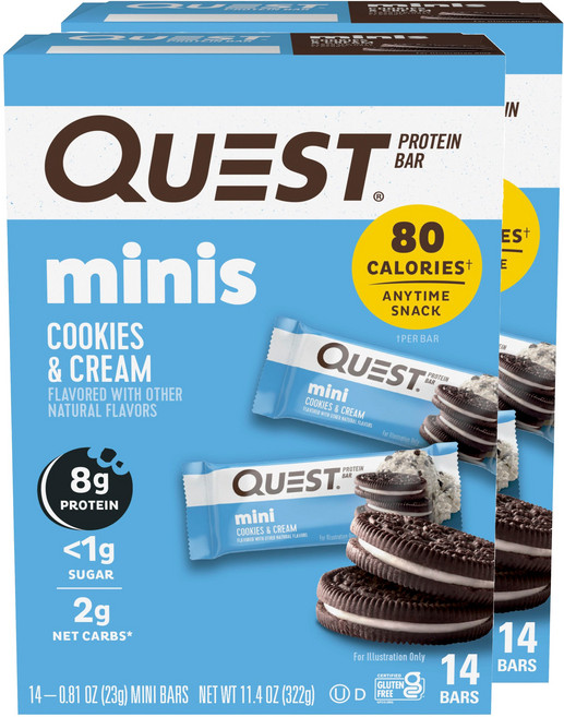 퀘스트뉴트리션 미니 프로틴 바 쿠키 & 크림 맛 14개입, 322g, 2개