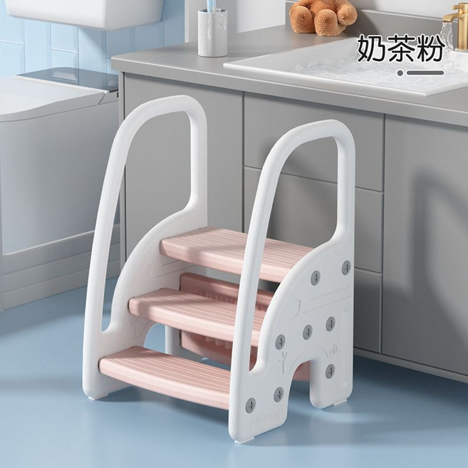 miboong 曼龍 兒童多功能腳踏凳 兩層三層可變換 折疊收納防滑穩固 艾爾弗蘭/奶茶粉, 曼龍三階奶茶粉-多功能洗漱凳, 艾爾弗蘭