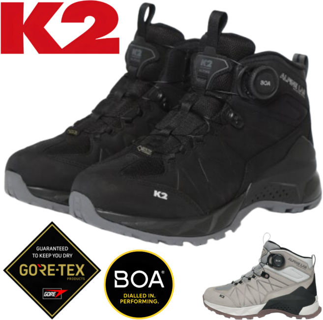 [정상가: 299 000원] K2 남여공용 고어텍스 등산화 사계절 보아 다이얼 발편한 쿠셔닝 안정감 통기성 트레킹화 일상 외출 등산 캠핑 낚시 여행 운동 산행 아웃도어 운동화 신발