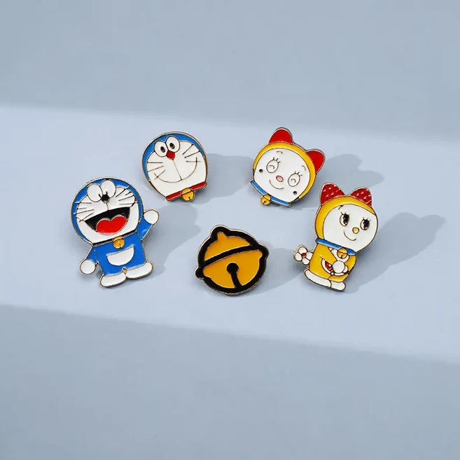 도라에몽 기계 고양이 만화 애니메이션 스타일 합금 소재 높은 찾고 브로치 학생 가방 펜 가방 의류 배지, 01 five piece set, 01 Doraemon