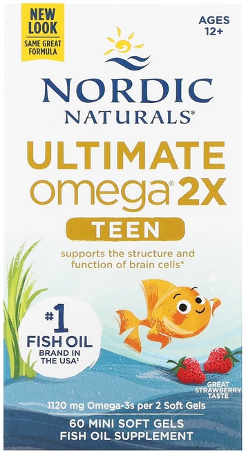 Nordic Naturals 10대 Ultimate Omega 2X 12세 이상 딸기 맛 미니 소프트젤 60정, NordicNaturals10대UltimateOmega, 1개 - 쿠팡