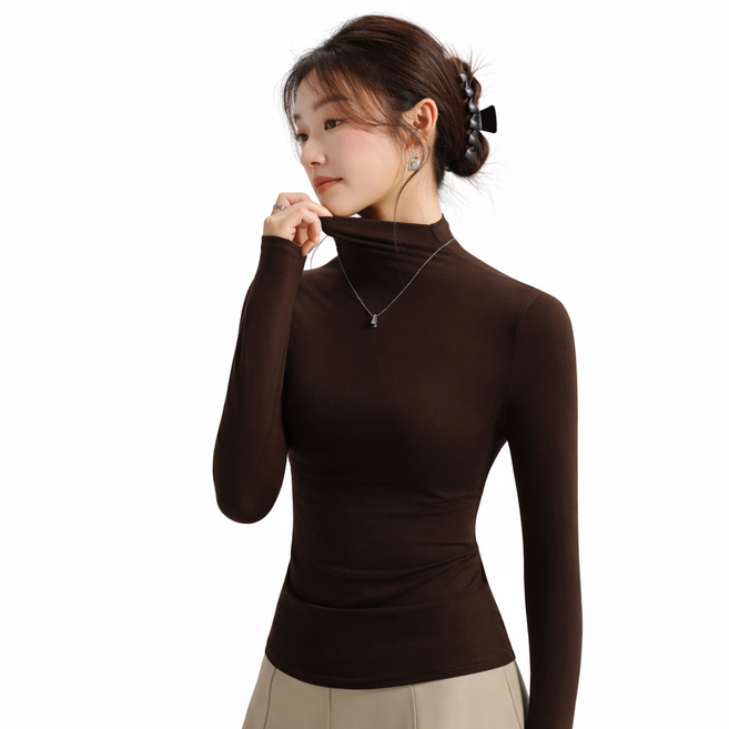 바리오 실크모달 하프넥 스판 데일리 목폴라 레이어드 이너 티셔츠