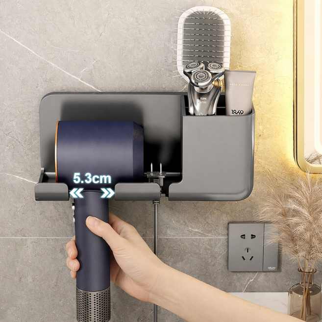 온그로우 깔끔정리 수납형 무타공 설치 드라이기 거치대, 그레이, 1개