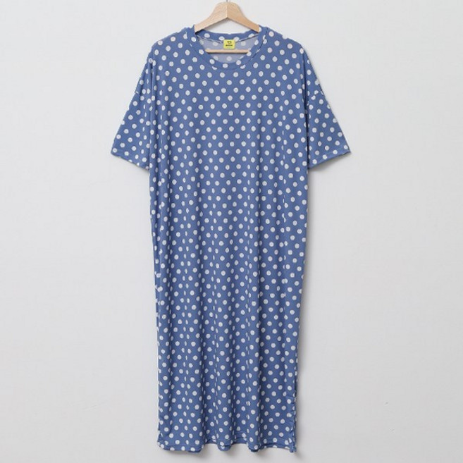 봉봉스토리 마셀 도트 여성 반팔 롱원피스 루즈핏 데일리 땡땡이