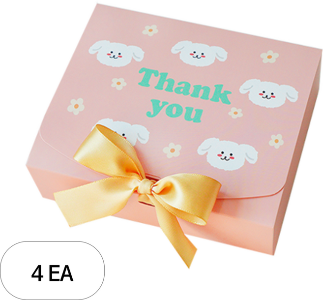 도나앤데코 직사각 선물 포장 상자 중 5p + 리본 5p, 멍멍이 핑크., 4세트