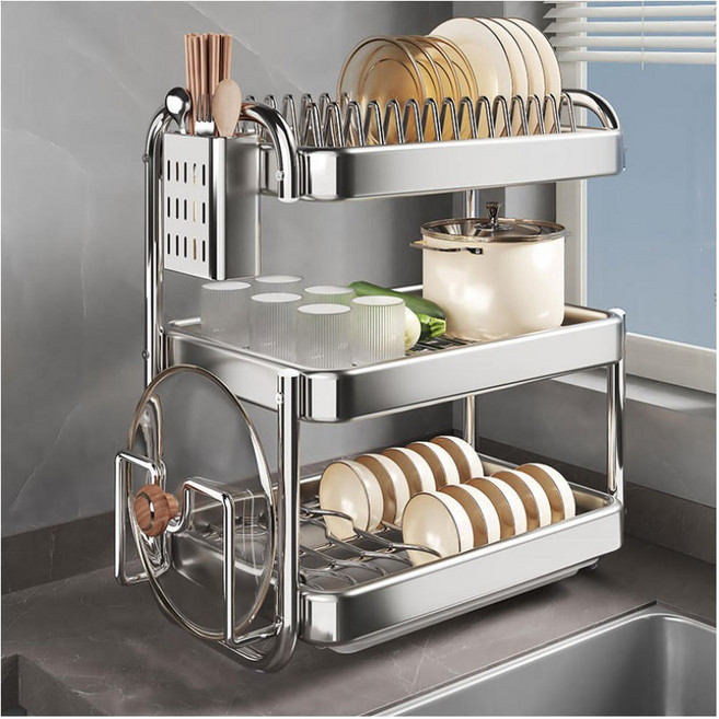 타리홈스 304 스텐 접시 수저 도마 식기건조대, 1개, 3단