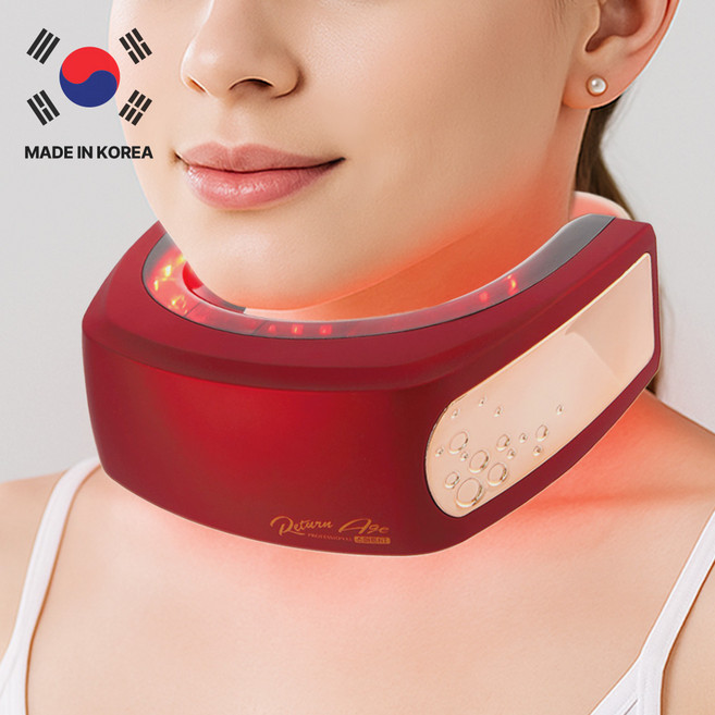 쿠팡단독/마이미 리턴에이지 스마트핏 LED넥케어 / 목주름 목탄력 국산+임상+특허(근적외선+2중파장 LED마스크 +만족도) 목건강 목자세 거북목 편도 림프 가수 성우 남녀공용, 레드와인, LED 넥케어