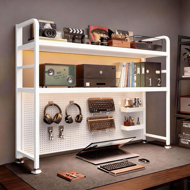 SeekFun 컴퓨터 테이블 선반 튼튼한 타공판 책상 수납 정리대 철제 빅사이즈 대형 벽선반, 2단, 화이트/White