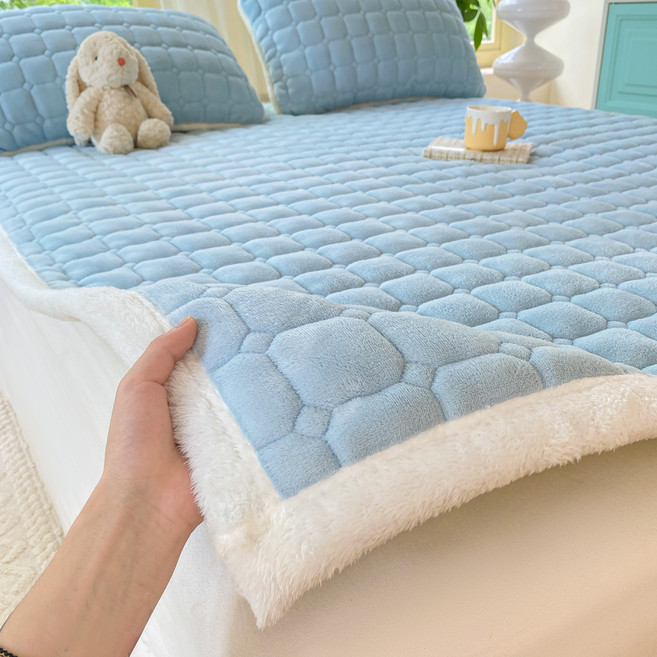 모다까사 장모 극세사 침대패드 베개커버 세트 고정밴드, 블루