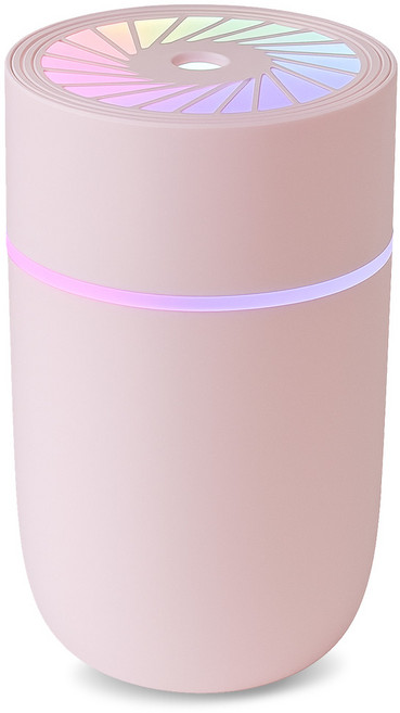 다이아큐브 저소음 차량용 탁상용 초음파 충전무선 USB 유선 미니 가습기 레인보우 무드등 필터 리필 2개, 핑크