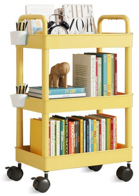 마벨인홈 공간활용 이동식 슬림 책장 감성 트롤리, 옐로우, 3단