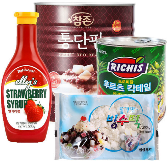 팥빙수재료 대용량A 세트/팥/후루츠/빙수떡/딸기시럽, 1세트, 4.63kg