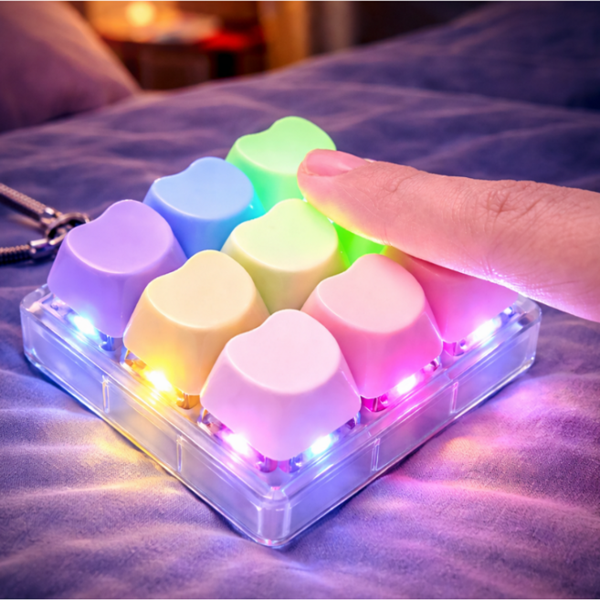 키캡하우스 LED 파스텔 키캡 감성 키링 딸깍이, 1개, 하트 9구