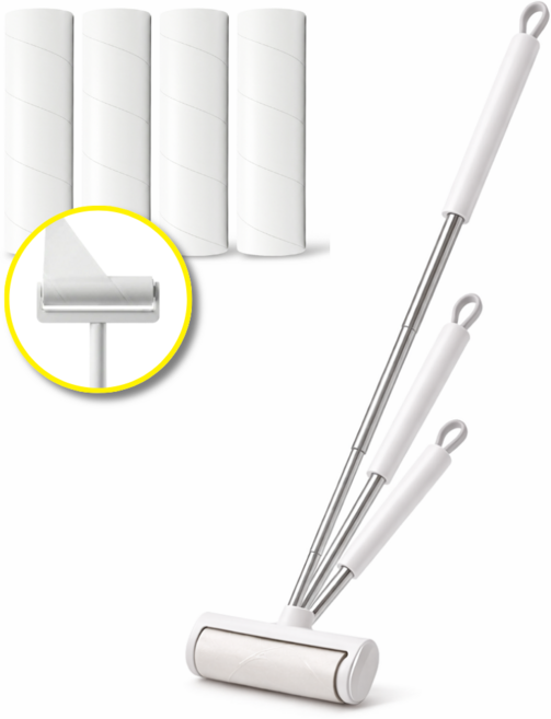 까르꼼 초강력 원터치 길이조절 롱핸들 돌돌이 밀대 핸들+거치대+리필 5개