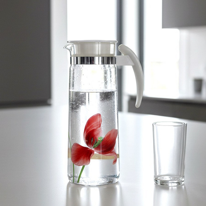 1400ml 내열유리 물병 물통 냉장고 물병 뜨거운물 OK 투명 유리저그 카페용 냉온수 주전자, 1개