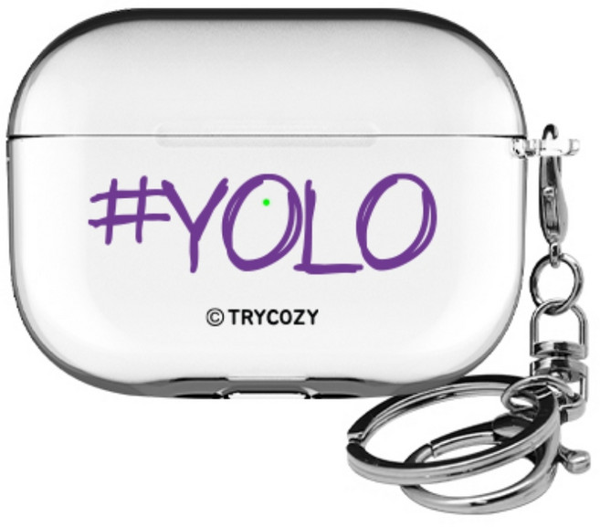 하이 줄임말 해시태그 일체형 투명 케이스 변색 방지 + 키링세트, 1개, YOLO, 에어팟프로3