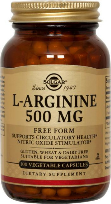 SOLGAR L-精胺酸 500mg 植物膠囊, 100錠, 1個