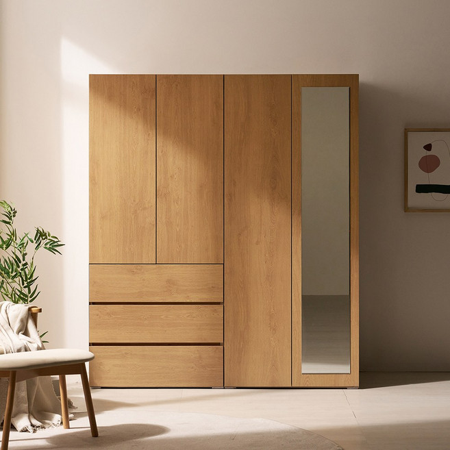 [케이컴퍼니] LPM 이음 푸시1600옷장세트CM(3서랍옷장+거울옷장/이불장), 3서랍옷장+거울이불장, 아카시아