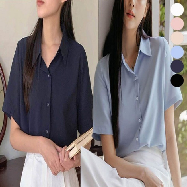 여자 반팔셔츠 구김없는 블라우스 캐주얼 깔끔한 정장