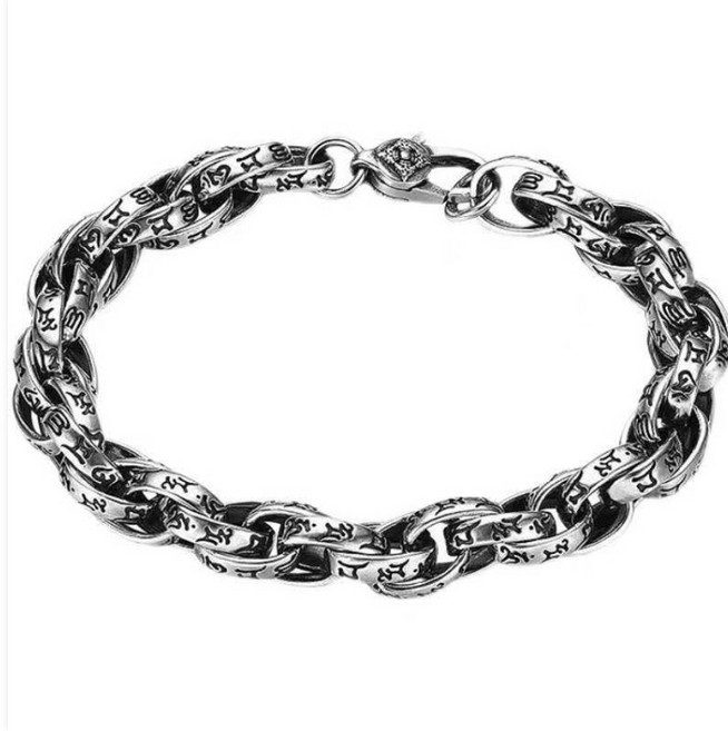 S925 스털링 실버 6자 만트라 팔찌 / 티베트 남녀공용 실버 팔찌 / 복고풍 트렌디 불교 진언 부적