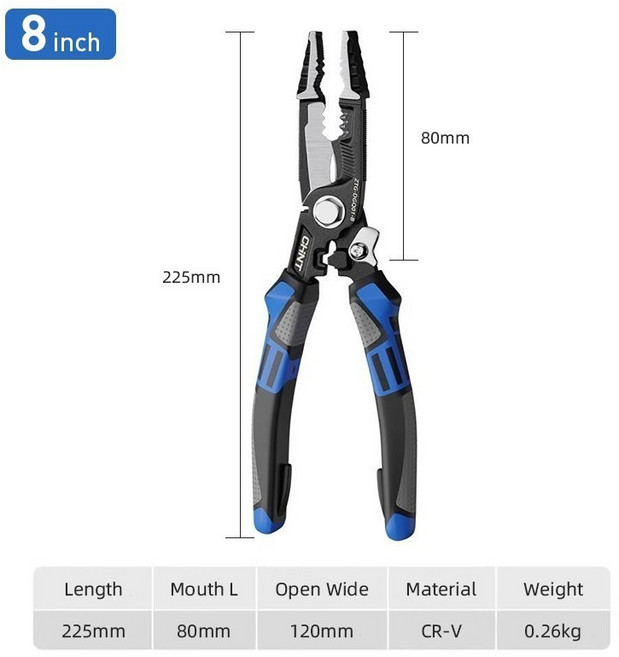 4D 多功能剝線鉗電工工具 老虎鉗, 1個, 8英寸