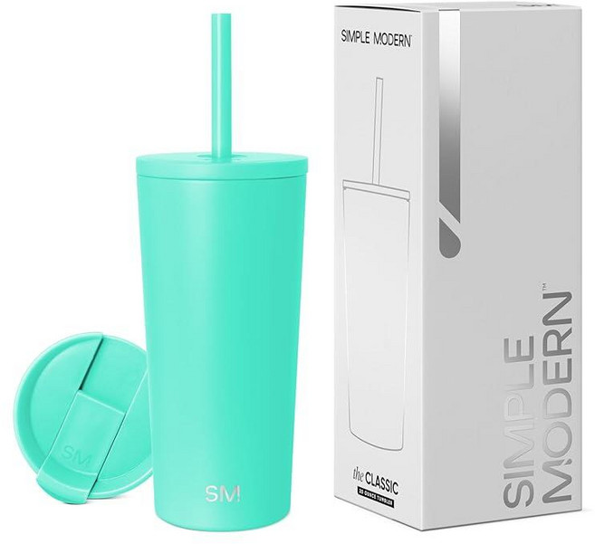 Simple Modern 심플모던 빨대 뚜껑이 있는 클래식 텀블러 단열 아이스 커피 컵 리유저블 스테인리스 스틸 물병 여행용 머그 여성 및 남성을 위한 선물 710ml(24온스, -트로피컬 웨이브